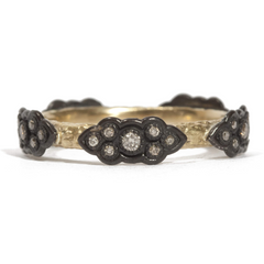 Armenta Sculpted Scroll Champagne Diamond Stackable Ring in 18K Yellow Gold & Oxidized Silver