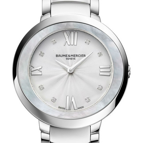 Baume & Mercier Promesse Ladies Steel Mother of Pearl Bezel Quartz Watch 34mm 10178