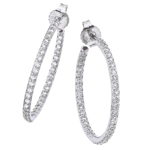 Roberto Coin Medium 25mm Diamond Hoop Earrings 18K White Gold