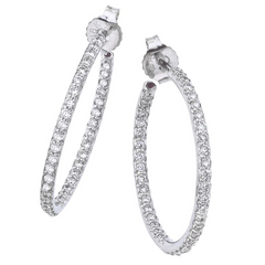 Roberto Coin Medium 25mm Diamond Hoop Earrings 18K White Gold