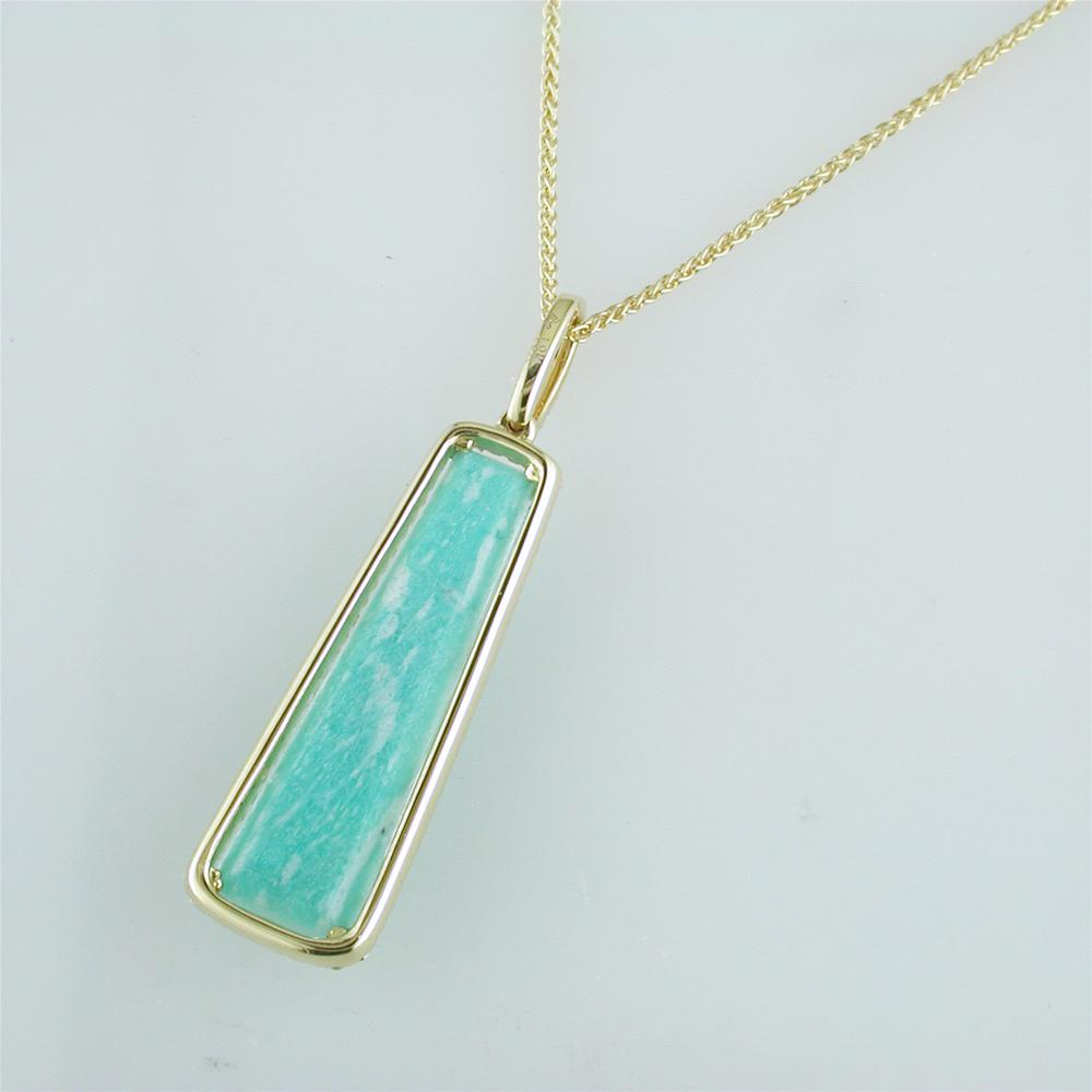 Doves White Topaz Amazonite Elongated Rectangle Doublet Drop Diamond Halo Pet DropDiamond Halo Pendant Necklace