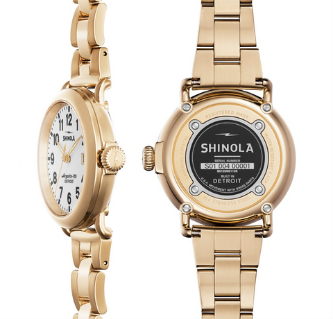 Shinola 36mm Ladies Runwell White Dial Gold Tone Watch 20001105