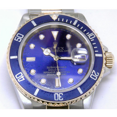 Rolex Blue Submariner Watch 16613 Dial Yellow Gold Steel Oyster 1995 16613