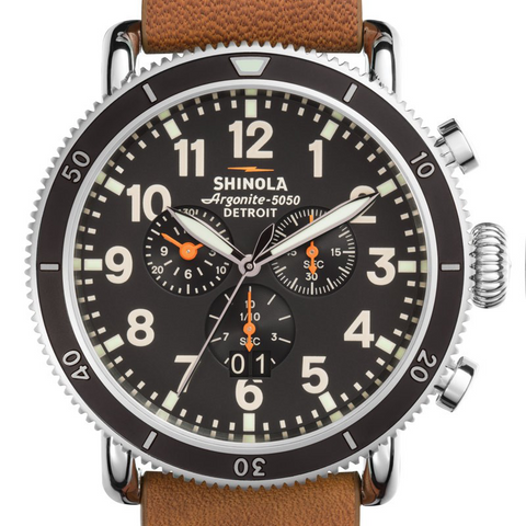 Shinola Gents 48mm Runwell Sports Chronograph Black Dial Tan Leather Watch 20001120