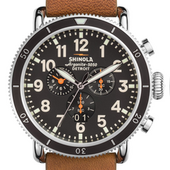 Shinola Gents 48mm Runwell Sports Chronograph Black Dial Tan Leather Watch 20001120