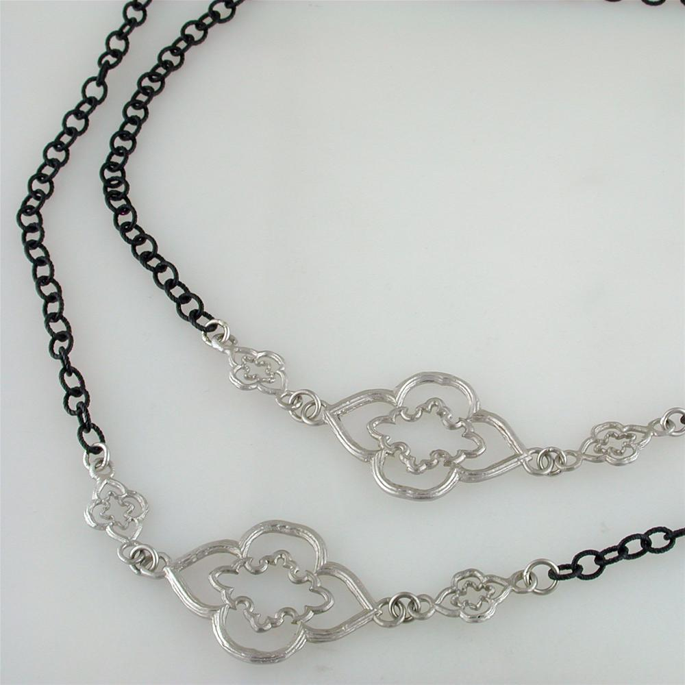 Armenta Oxidized Blackened Silver Cable Chain with Large Scroll Stations