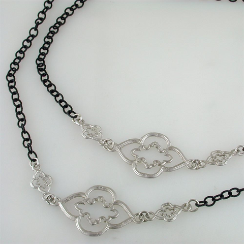 Armenta Oxidized Blackened Silver Cable Chain with Large Scroll Stations