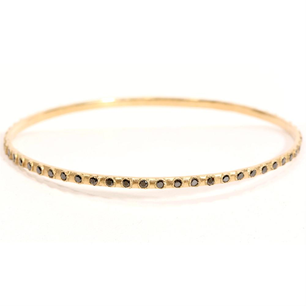 Armenta Yellow Gold Bangle Stackable Bracelet with Black Diamonds
