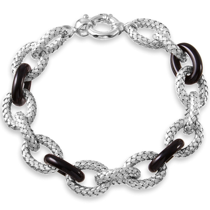 Charles Garnier Sterling Silver Woven Link Bracelet With Black Onyx