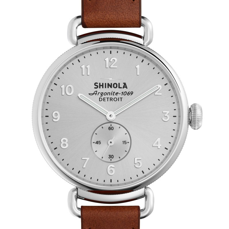 Shinola Canfield 38mm Ladies Silver Dial and Dark Cognac Leather Watch 20001935