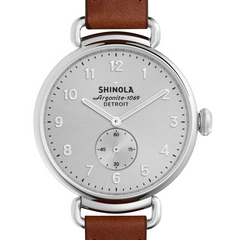Shinola Canfield 38mm Ladies Silver Dial and Dark Cognac Leather Watch 20001935