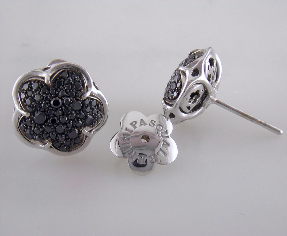 Pasquale Bruni Bon Ton White Gold Black Diamond Stud Earrings 18K .82 Carats