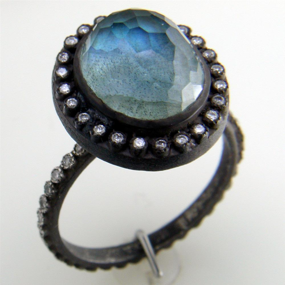 Armenta Labradorite Oval Old World Oxidized Silver Diamond Ring