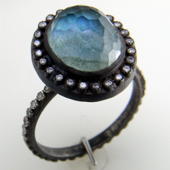 Armenta Labradorite Oval Old World Oxidized Silver Diamond Ring