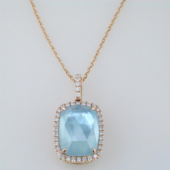 Doves "Ocean Mist" Blue Topz & Mother of Pearl Cushion Shape Halo Pendant Necklace