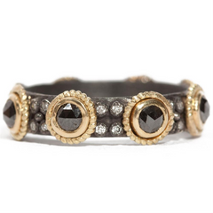 Armenta Midnight Rose-Cut Black Diamond Band Ring Gold & Silver R4184
