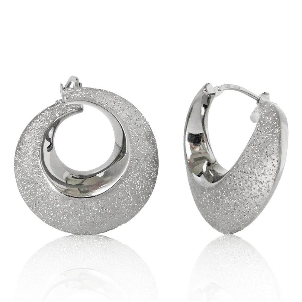 Charles Garnier Gilda Bevel Sculpted Hoop Silver Earrings Rhodium Finish