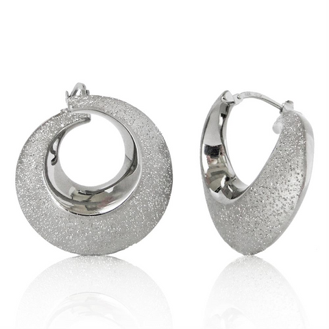Charles Garnier Gilda Bevel Sculpted Hoop Silver Earrings Rhodium Finish