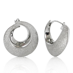 Charles Garnier Gilda Bevel Sculpted Hoop Silver Earrings Rhodium Finish