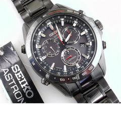 Seiko Astron GPS Solar Black Steel with Red Accents 44.6mm Watch SSE031