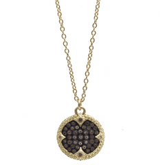 Armenta Ombre Champagne Diamond Carved Round Disc Silver & 18k Yellow Gold Pendant Necklace