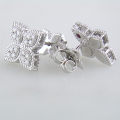 Roberto Coin Princess Flower Diamond Medium Stud Earrings 18K White Gold