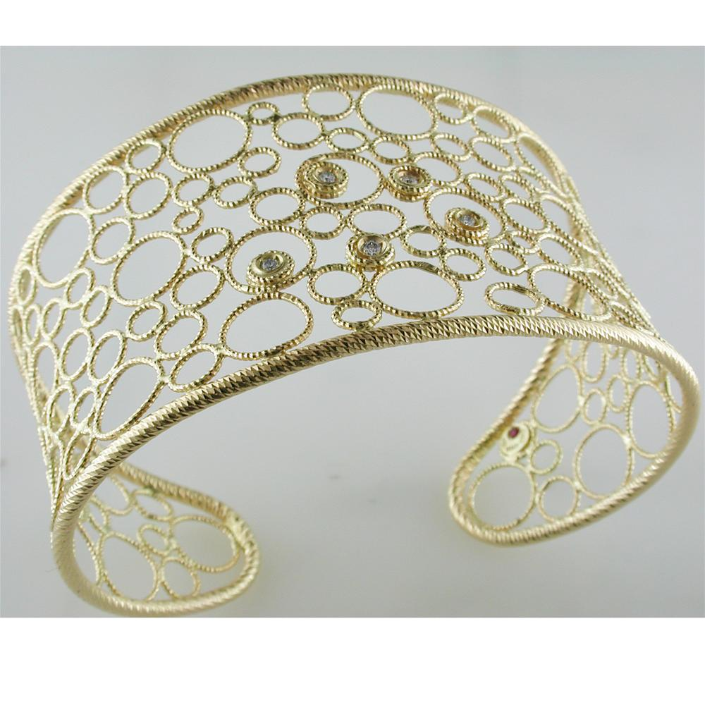 Roberto Coin Bollicine Diamond Cuff Bracelet 18K Yellow Gold