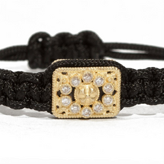 Armenta Rectangle Tablet Diamond Woven Black Pull Bracelet Yellow Gold