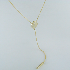 Doves Pave Diamond Cushion Shaped Lariat Dangle Drop Yellow Gold Necklace