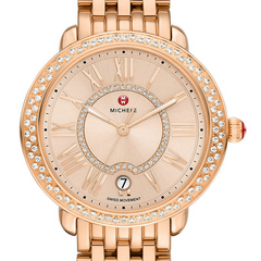 Michele Serein 16 Diamond Rose Gold Beige Diamond Dial Watch Head & Bracelet