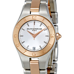 Baume & Mercier Linea Silver Dial 27mm Rose Gold Steel Ladies Watch 10015