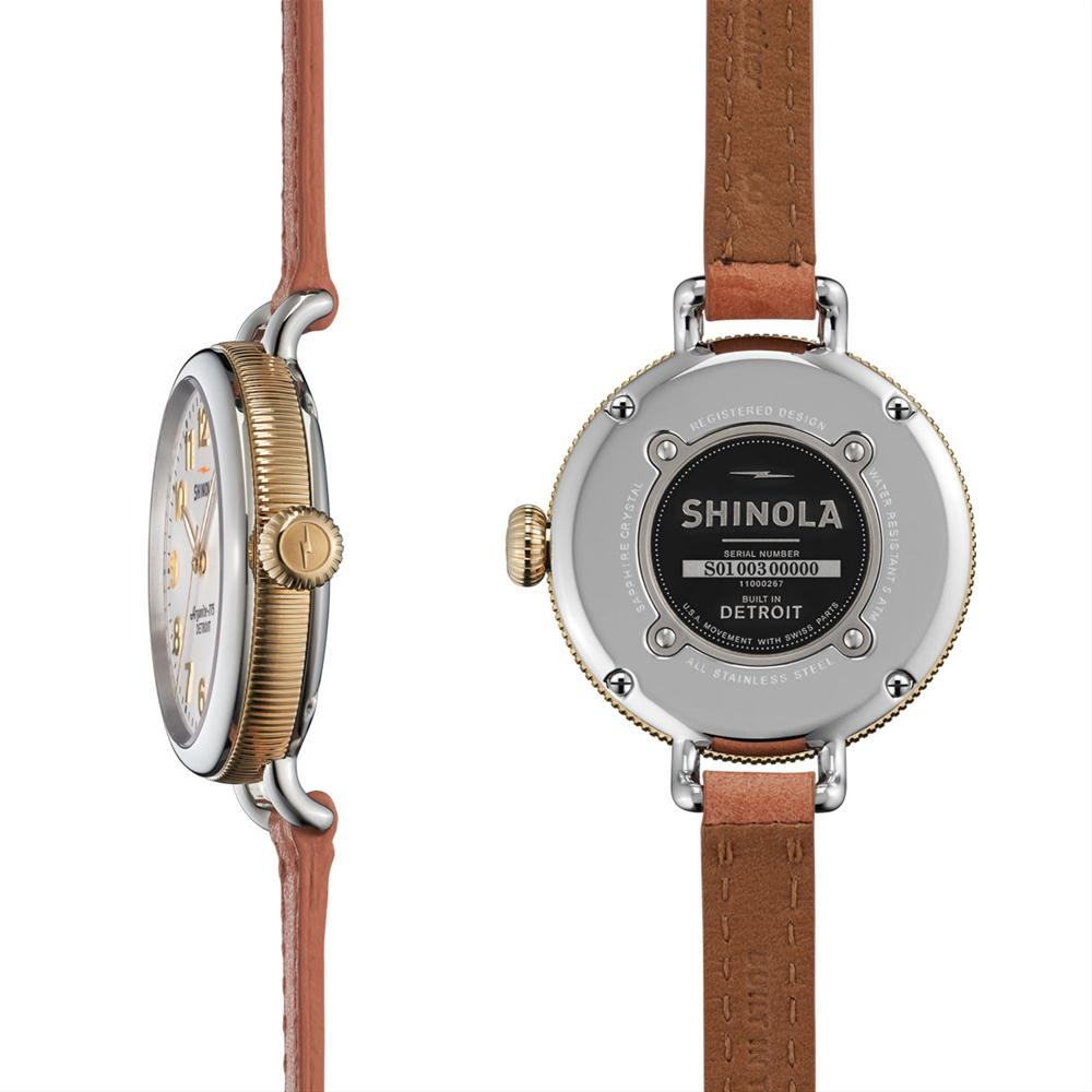 Shinola Birdy 34mm Double Wrap Brown Leather White Dial Watch S0110000267