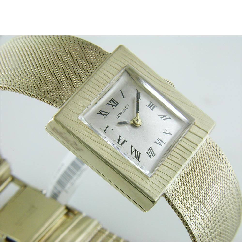 Vintage Estate Longines Square Men's 14K Yellow Gold Watch with Mesh Bracelet Box & Papers