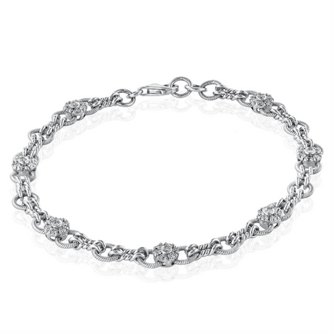 Simon G. Round Diamond Bowtie Tennis Bracelet 18K White Gold MB1539