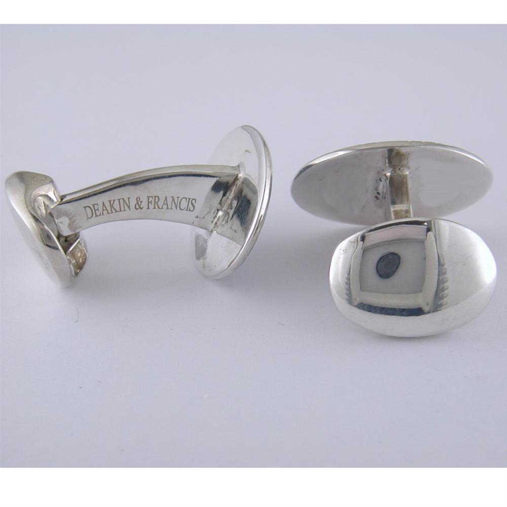 Deakin & Francis Oval Black & White Pinstripe Enamel Silver Cufflinks