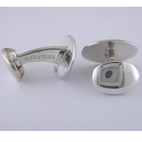 Deakin & Francis Oval Black & White Pinstripe Enamel Silver Cufflinks