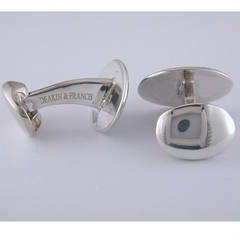 Deakin & Francis Oval Black & White Pinstripe Enamel Silver Cufflinks