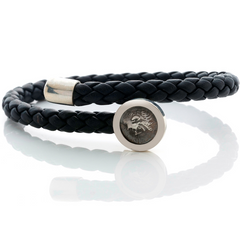 1884 Trevi Ottaviano Roman Coin Black Leather Sterling Silver Bracelet
