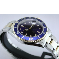 Rolex Blue Submariner Watch 16613 Dial Yellow Gold Steel Oyster 1995 16613