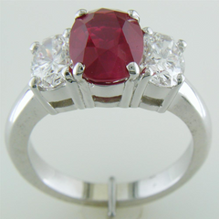Certified Natural Burmese "Pigeon's Blood" Oval Ruby & Diamond Three Stone Ring