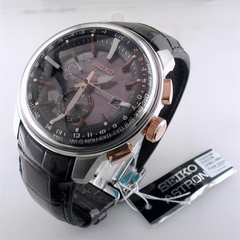 Pre-owned Seiko Astron Solar GPS Steel & Rose Gold 48mm Watch, Crocodile Strap SAS038