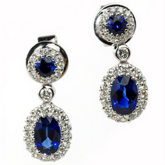 Gregg Ruth Sapphire & Diamond Halo Oval Dangle Drop Stud Earrings