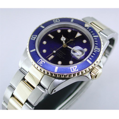 Rolex Blue Submariner Watch 16613 Dial Yellow Gold Steel Oyster 1995 16613
