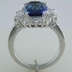 Gregg Ruth Cushion Sapphire & Trapezoid Diamond Cocktail Ring