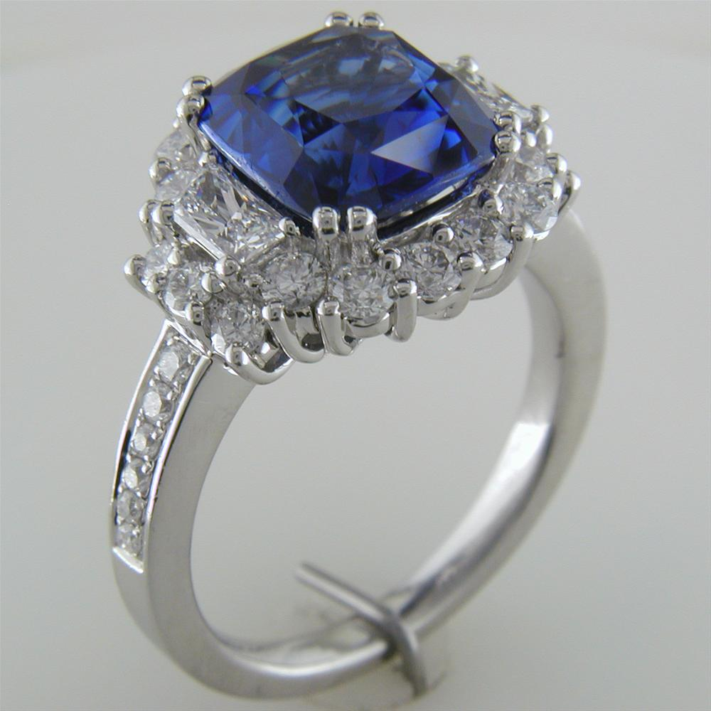 Gregg Ruth Cushion Sapphire & Trapezoid Diamond Cocktail Ring