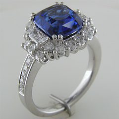 Gregg Ruth Cushion Sapphire & Trapezoid Diamond Cocktail Ring