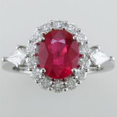 Gregg Ruth Oval Ruby & Kite Diamond Platinum Cocktail Platinum Ring