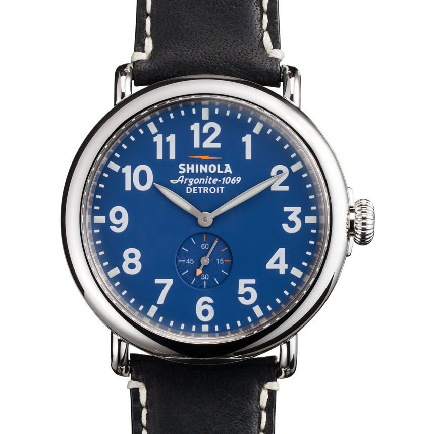 Shinola Runwell Blue Dial Black Leather Strap 41mm Watch S0110000027
