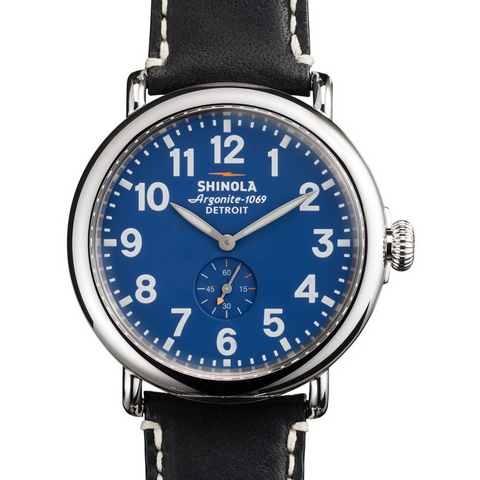 Shinola Runwell Blue Dial Black Leather Strap 41mm Watch S0110000027