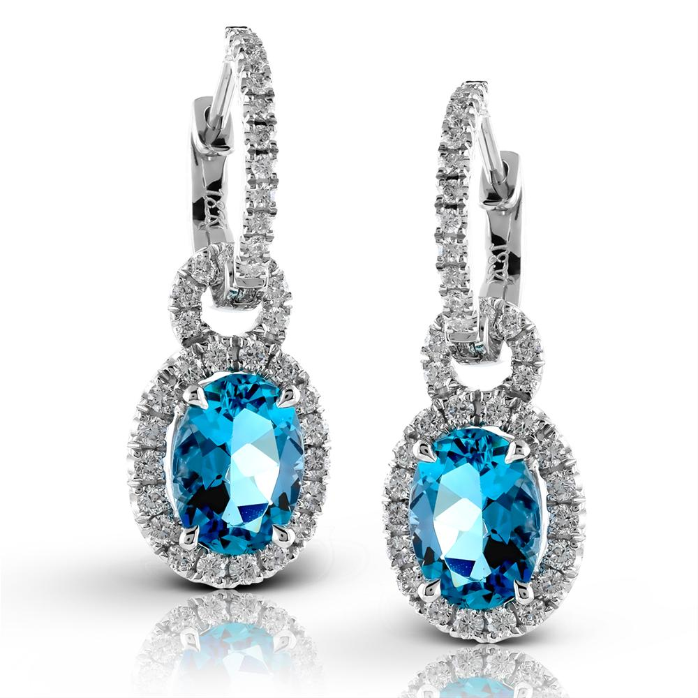 Simon G. Aquamarine & Oval Diamond Halo Huggy Drop Earrings LP3838
